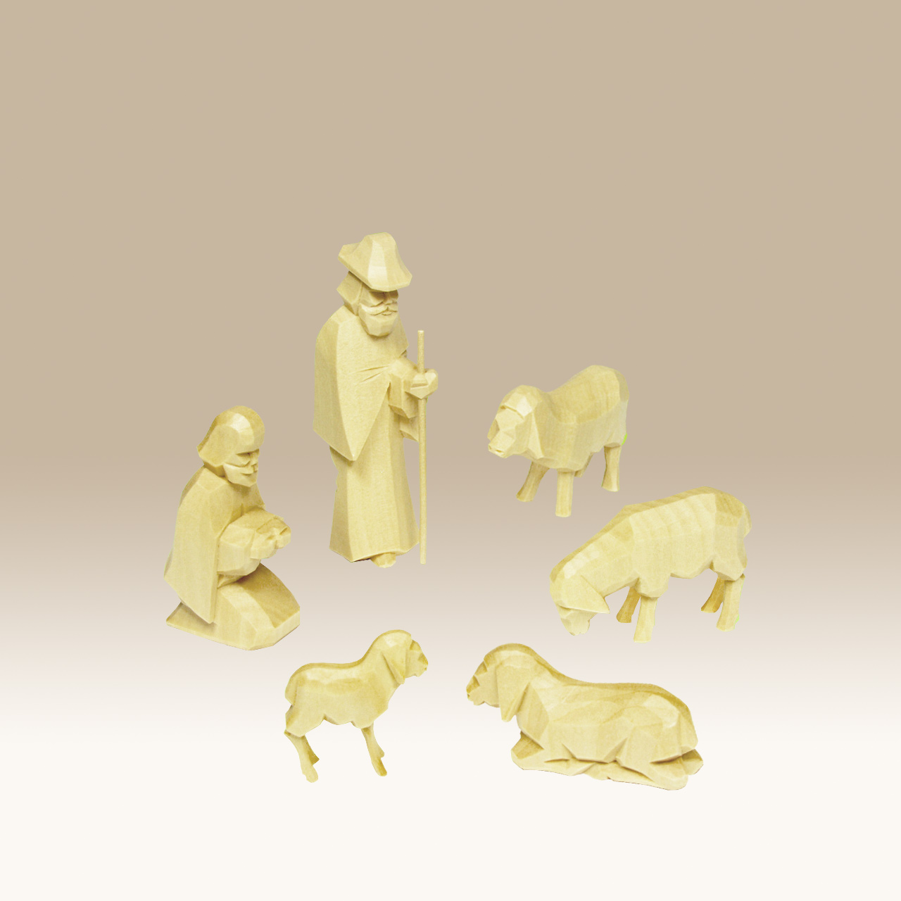 Geschnitzte Hirten mit Schafen