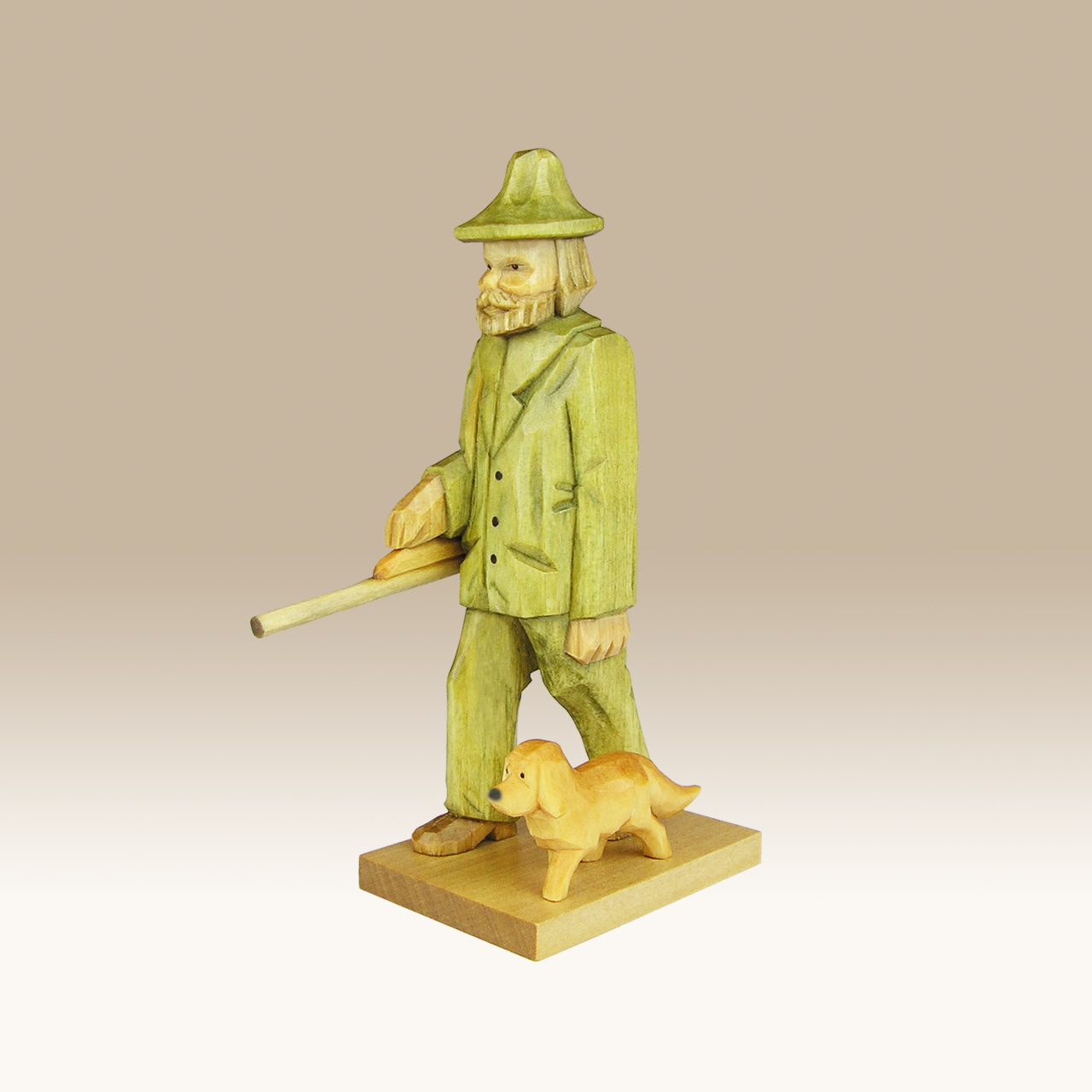 Geschnitzter Jäger mit Dackel, Typ a