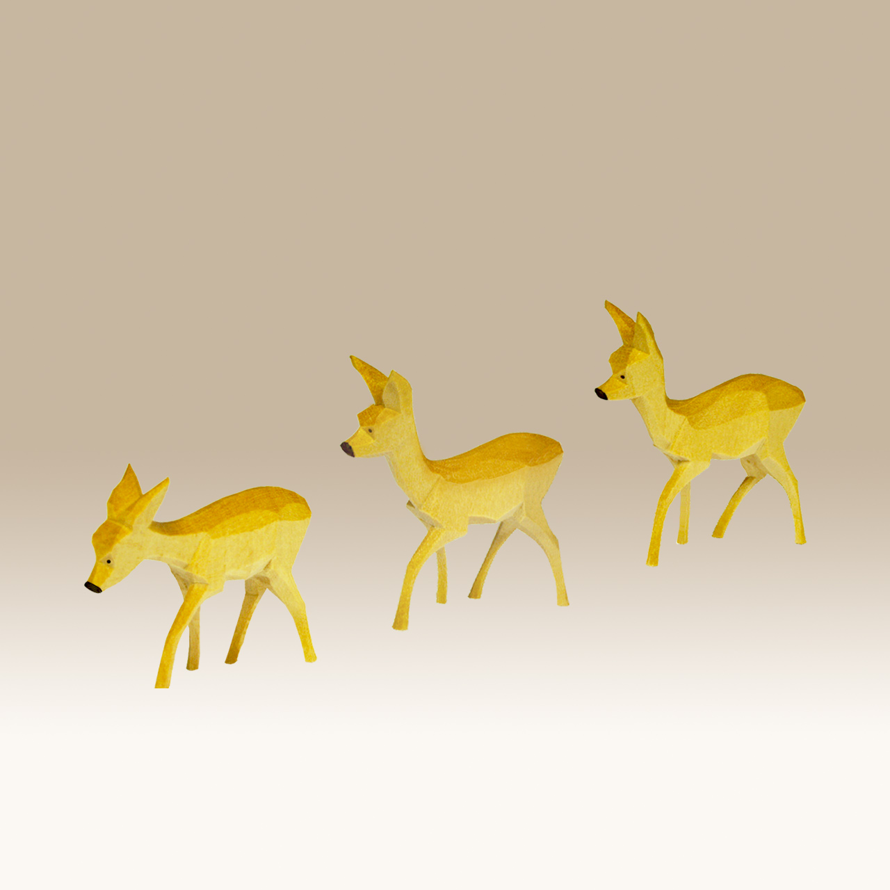 Geschnitzte Rehgruppe, ziehend