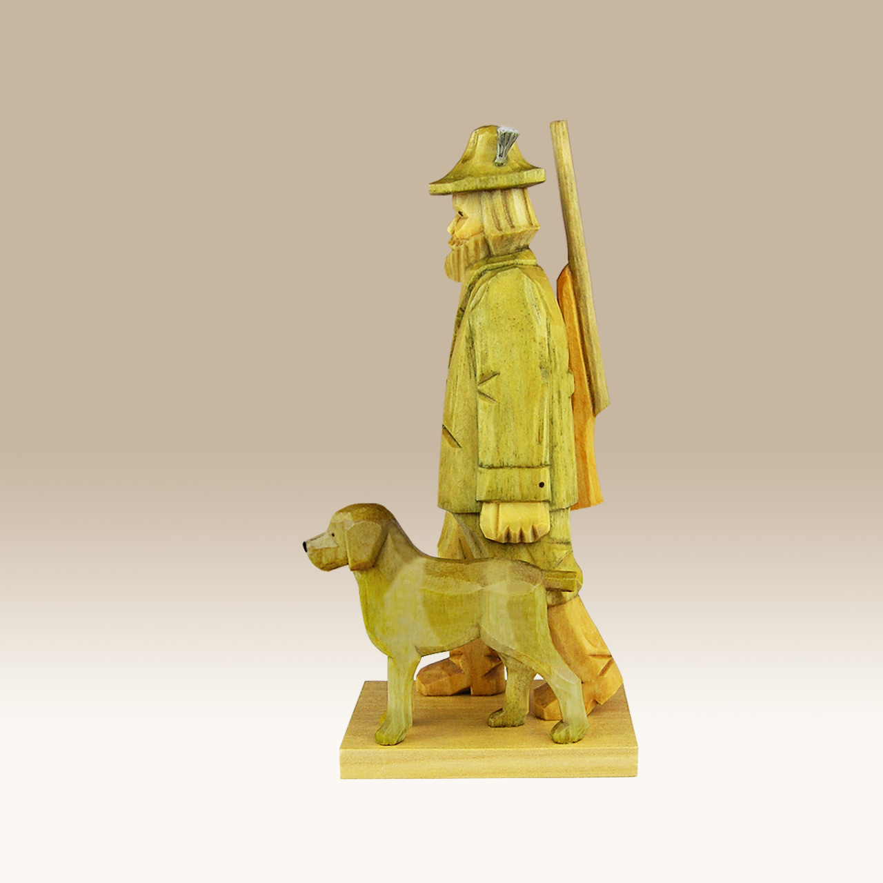 Geschnitzter Förster mit Jagdhund, Typ a