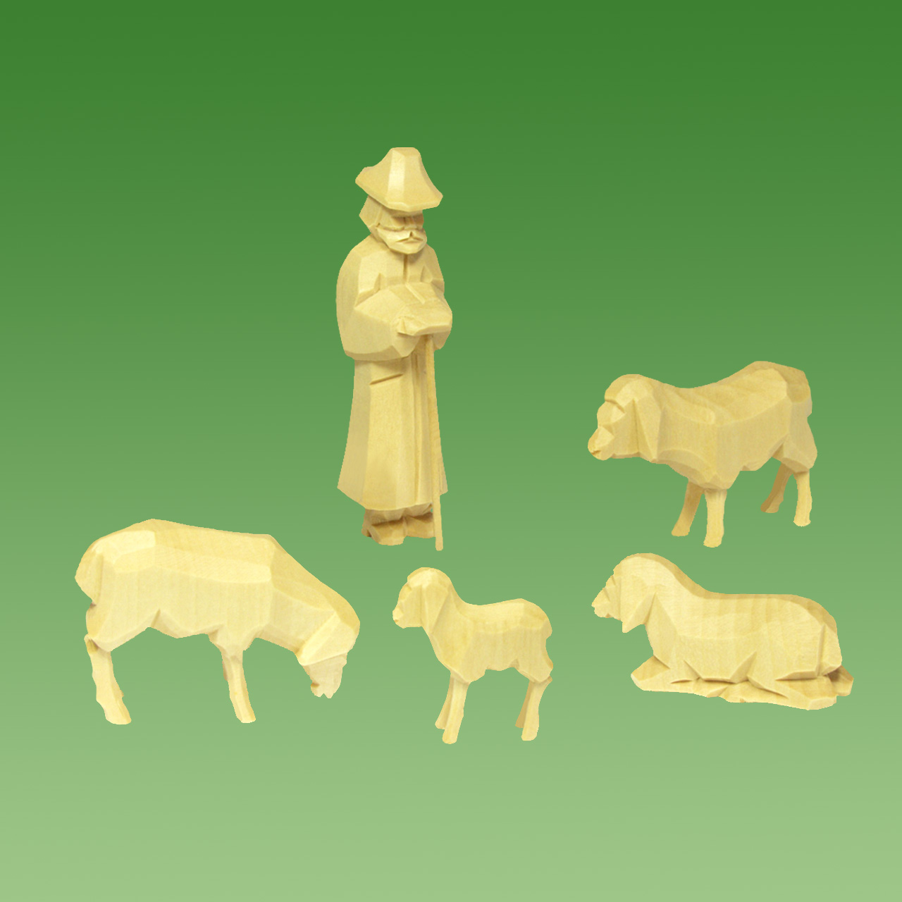 Geschnitzter Schäfer mit Schafen