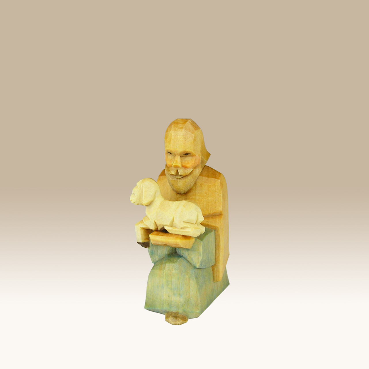 Geschnitzter Hirte, mit Lamm