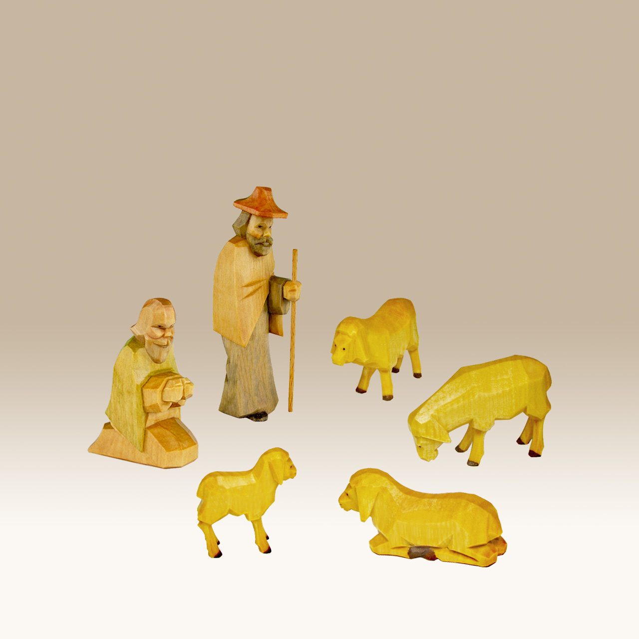 Geschnitzte Hirten mit Schafen