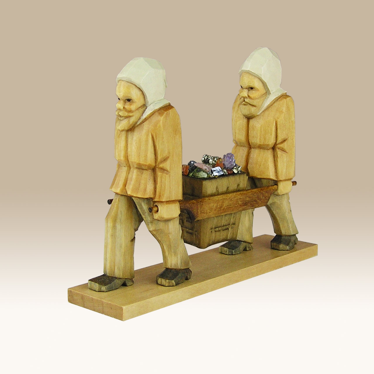 Geschnitzte Bergmänner mit Erzkorb