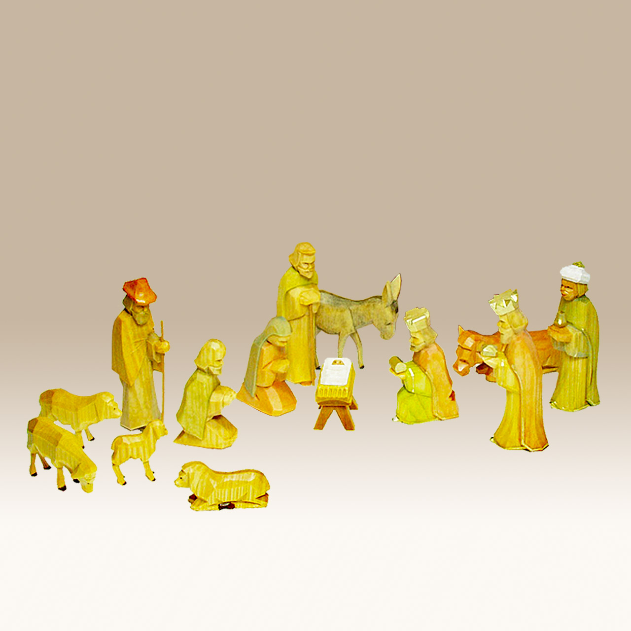 Geschnitzte Krippenfiguren, 14 Teile