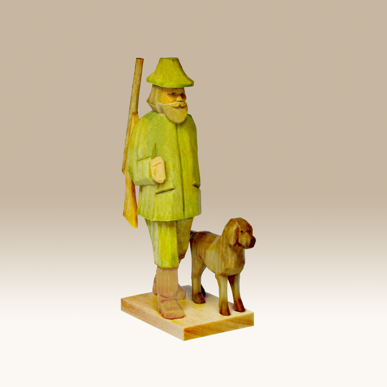 Geschnitzter Förster mit Jagdhund
