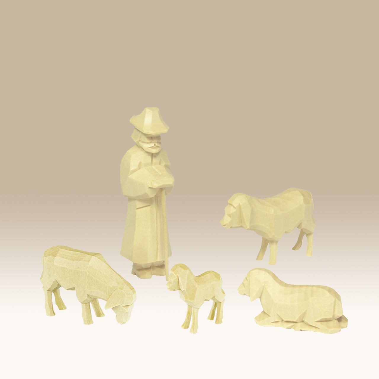 Geschnitzter Schäfer mit Schafen