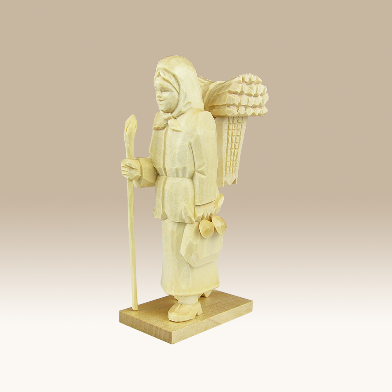 Geschnitzte Holzfrau m. Pilzen, Typ a